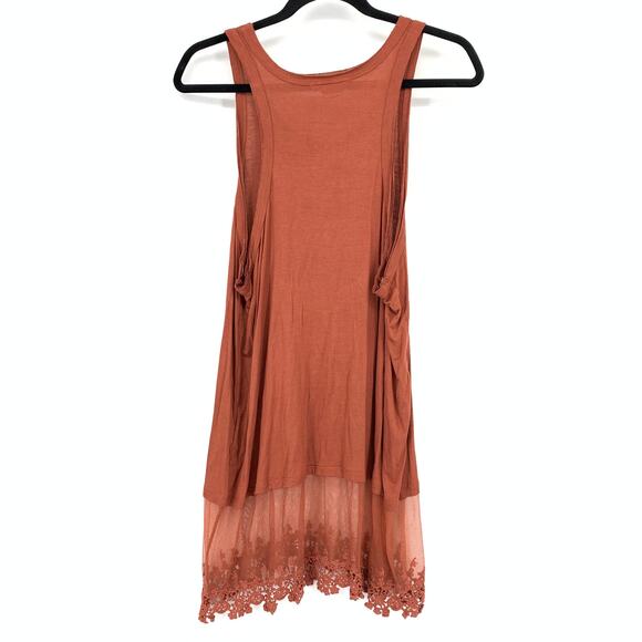 SOLD Marlow Tunic Tank Top Womens Size XL Rust Sheer Mesh Crochet Lace Hem - Picture 3 of 7